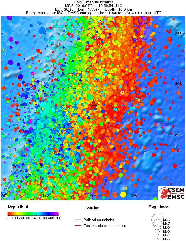 regional depth historical seismicity