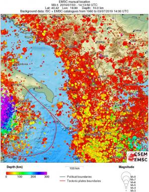regional depth historical seismicity