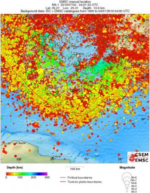 regional depth historical seismicity