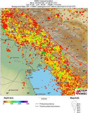 regional depth historical seismicity