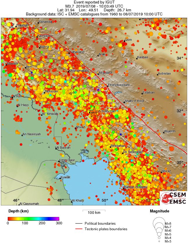 regional depth historical seismicity