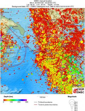 regional depth historical seismicity