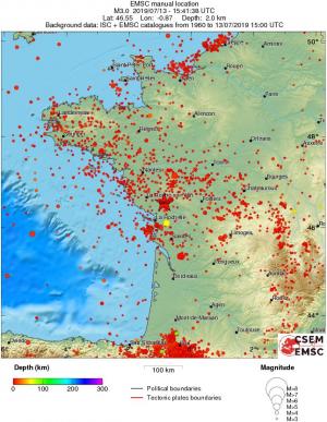 regional depth historical seismicity