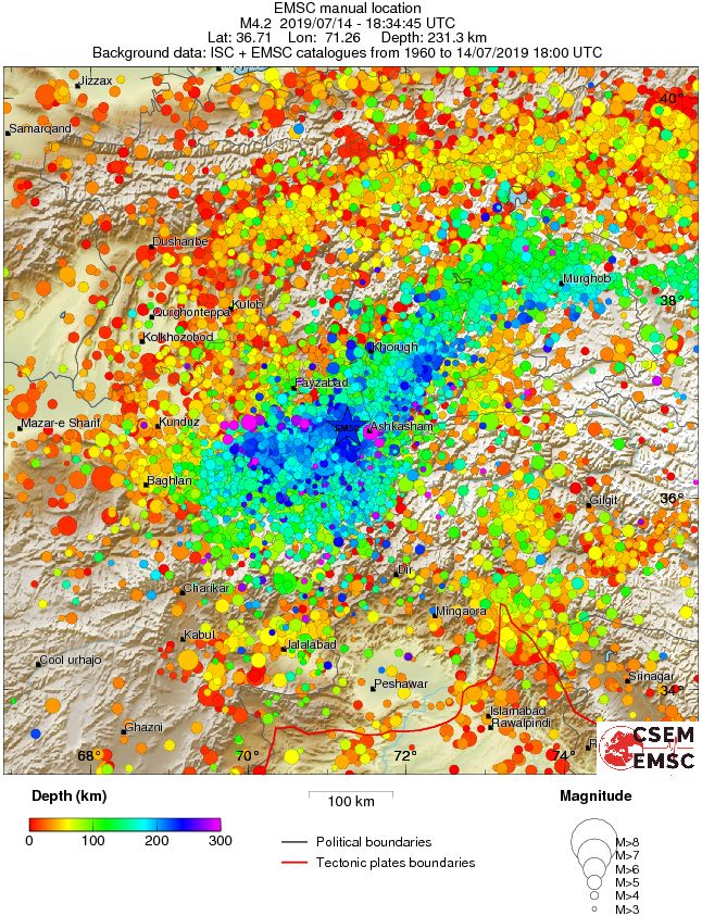 regional depth historical seismicity