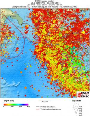 regional depth historical seismicity