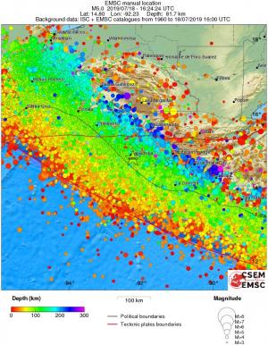 regional depth historical seismicity