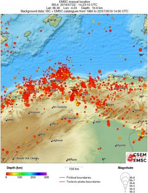 regional depth historical seismicity