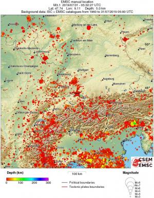 regional depth historical seismicity