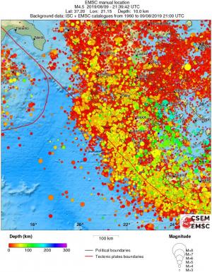 regional depth historical seismicity