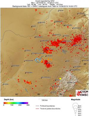 regional depth historical seismicity