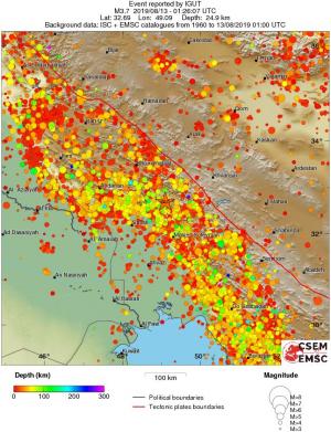 regional depth historical seismicity