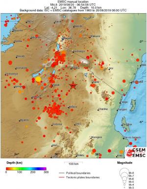regional depth historical seismicity