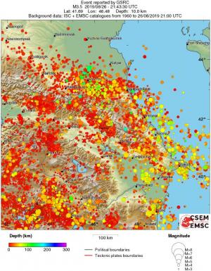 regional depth historical seismicity