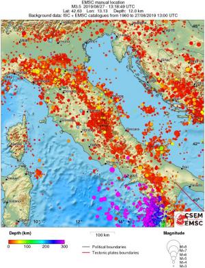 regional depth historical seismicity