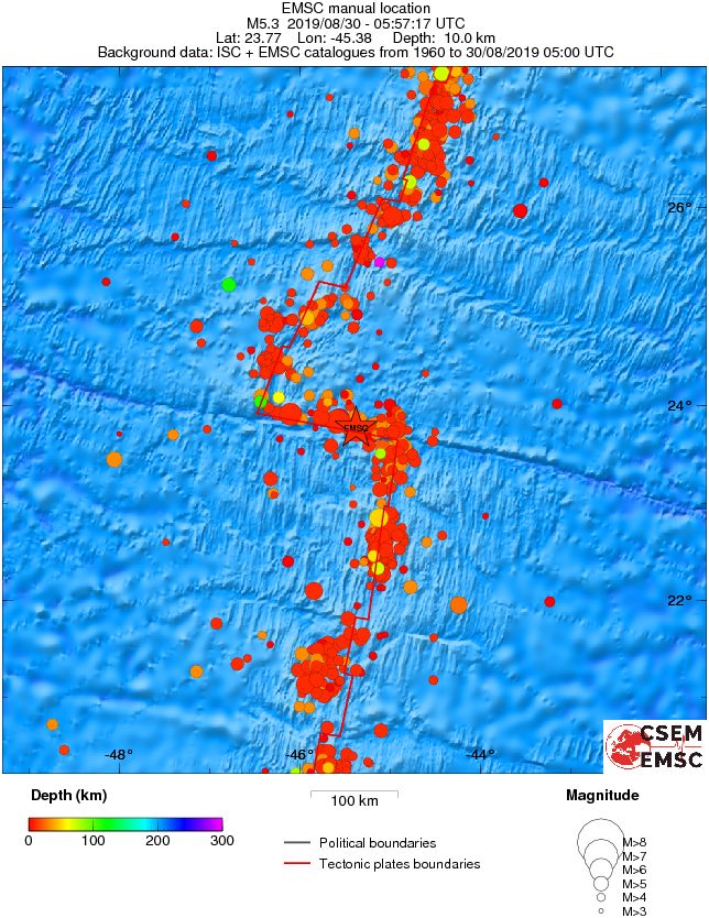 regional depth historical seismicity