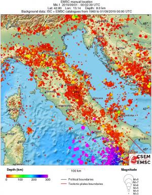 regional depth historical seismicity
