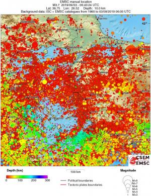 regional depth historical seismicity