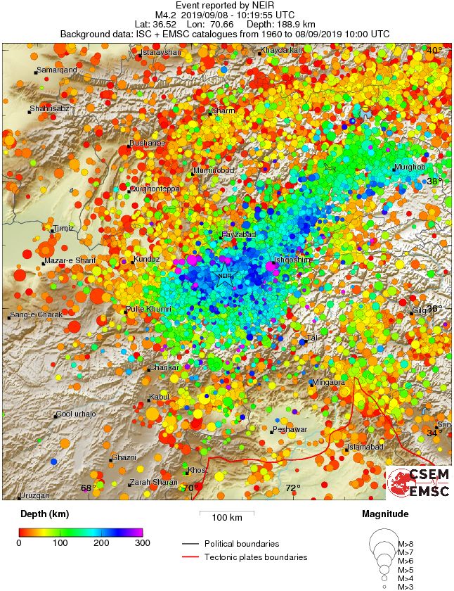 regional depth historical seismicity