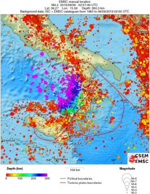 regional depth historical seismicity