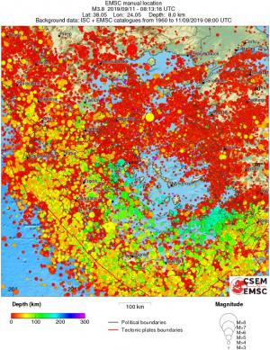 regional depth historical seismicity