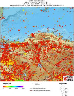 regional depth historical seismicity