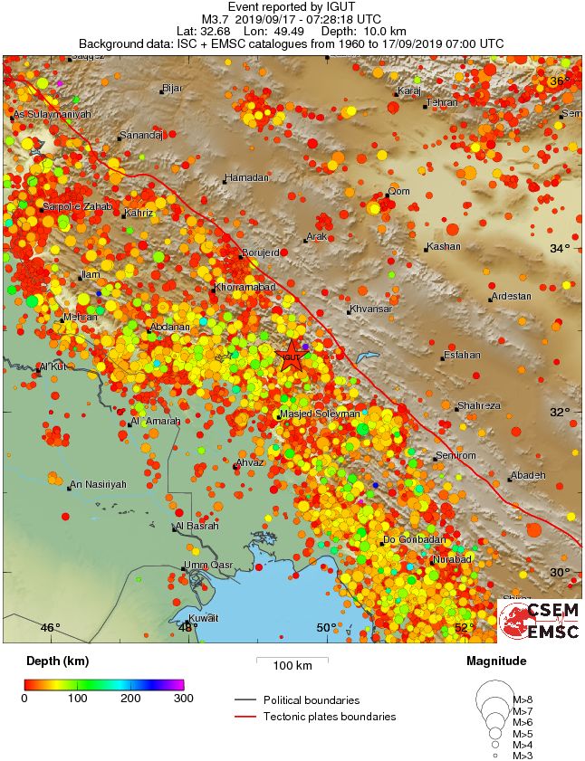 regional depth historical seismicity