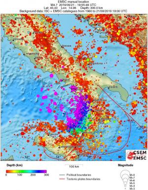 regional depth historical seismicity