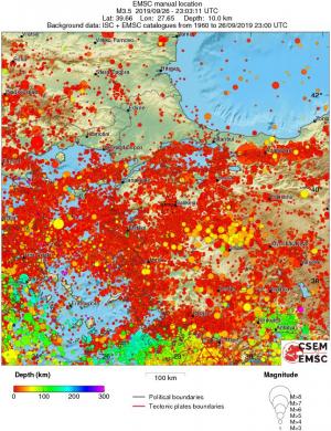 regional depth historical seismicity