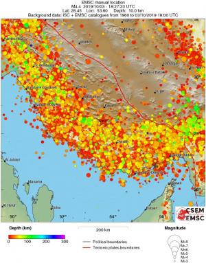 regional depth historical seismicity