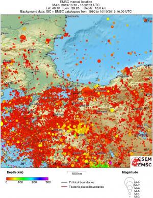 regional depth historical seismicity