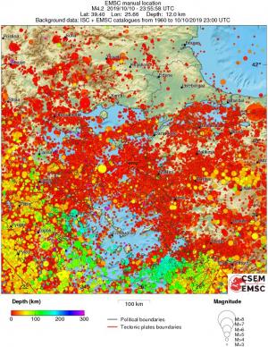 regional depth historical seismicity