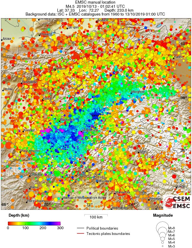 regional depth historical seismicity