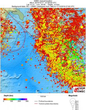 regional depth historical seismicity