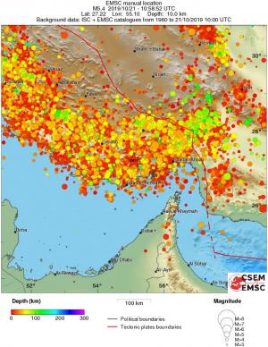 regional depth historical seismicity
