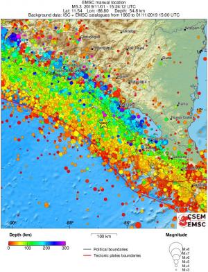 regional depth historical seismicity