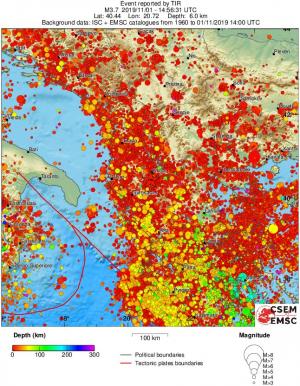 regional depth historical seismicity