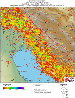 regional depth historical seismicity
