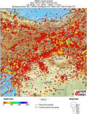 regional depth historical seismicity