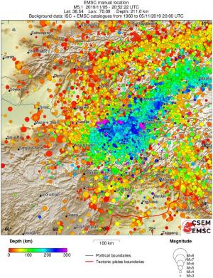 regional depth historical seismicity