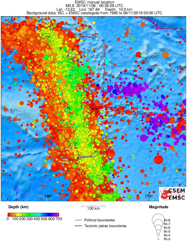 regional depth historical seismicity