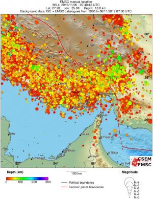 regional depth historical seismicity