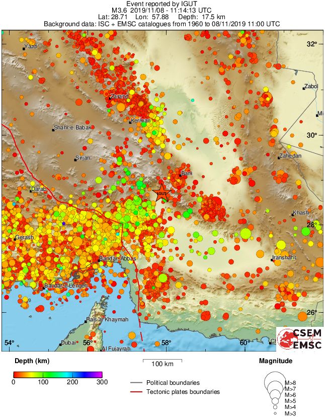 regional depth historical seismicity