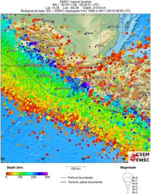 regional depth historical seismicity