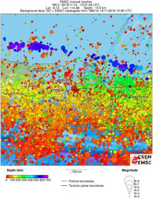 regional depth historical seismicity