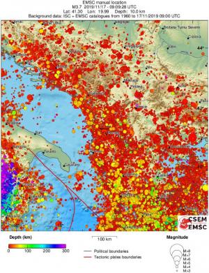 regional depth historical seismicity