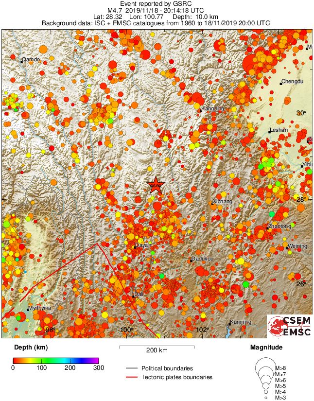 regional depth historical seismicity