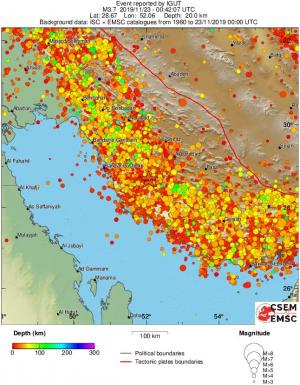 regional depth historical seismicity