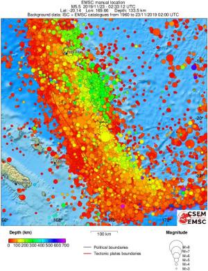 regional depth historical seismicity