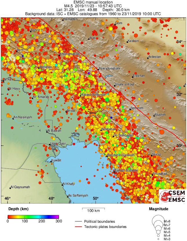 regional depth historical seismicity