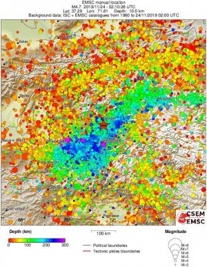 regional depth historical seismicity